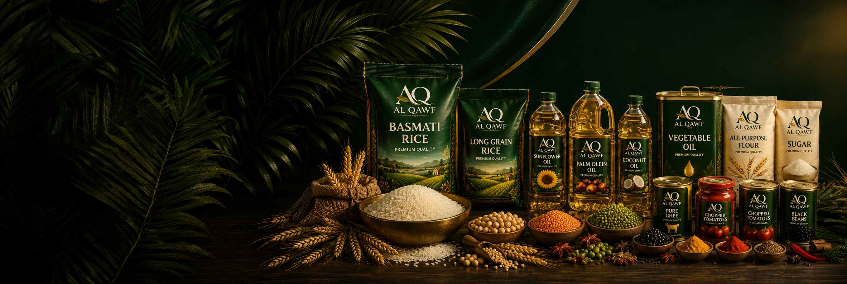 AL QAWF food products including rice, cooking oils, flour, sugar, pulses and canned foods